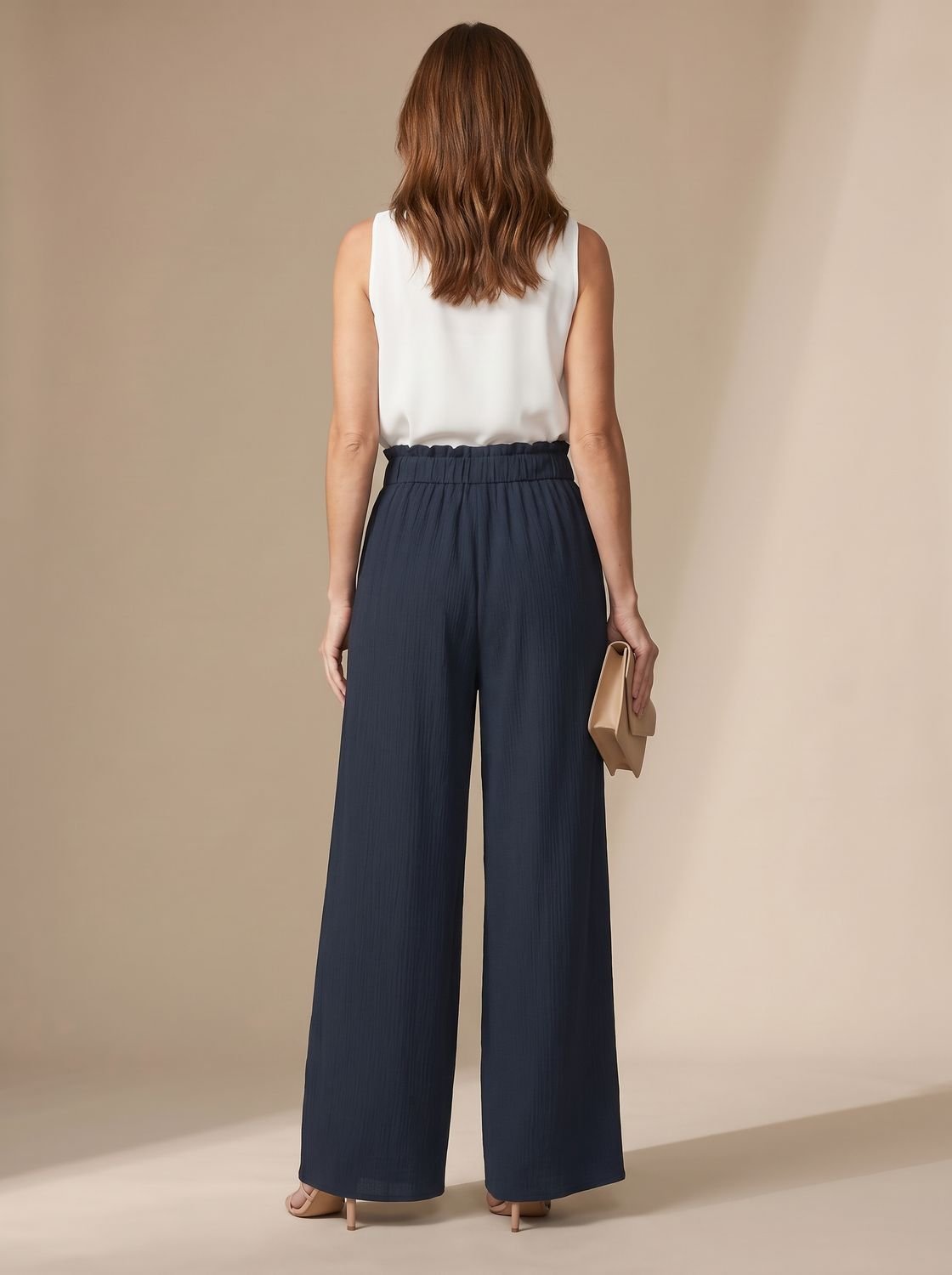 Women's Wide-Leg Palazzo Trousers Tie-Belt Paperbag Waist