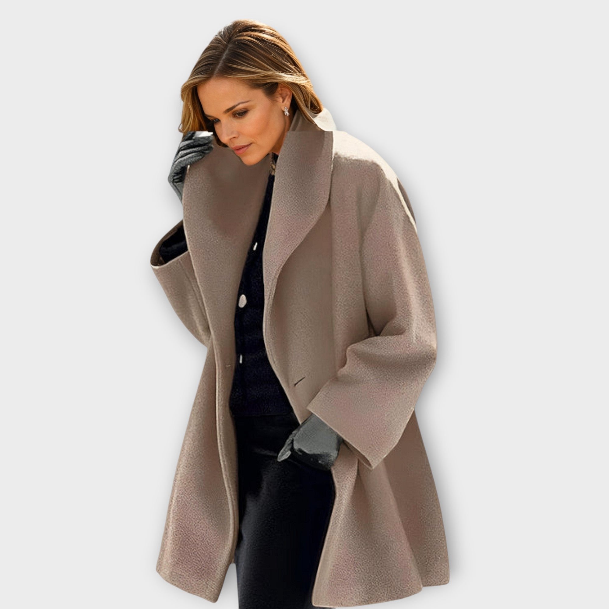 Women's Windproof Coat Long Lapel Winter Outerwear - Khaki