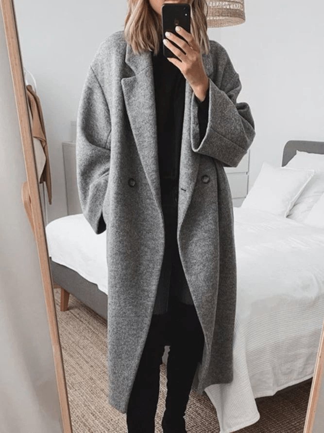 Women's Wool Long Coat Double Breasted Oversized Winter - Grey (almost sold out)