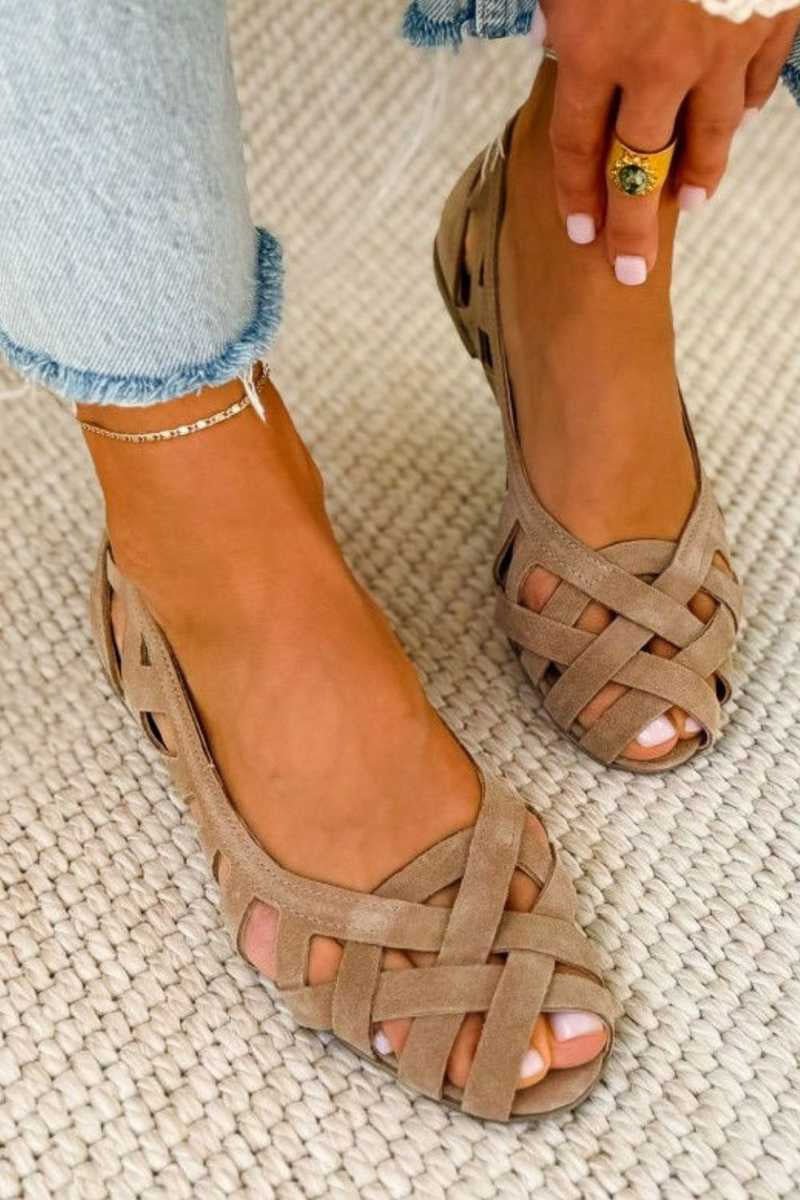 Women's Woven Flat Comfort Sandals Suede Open-Toe Caged Ballet