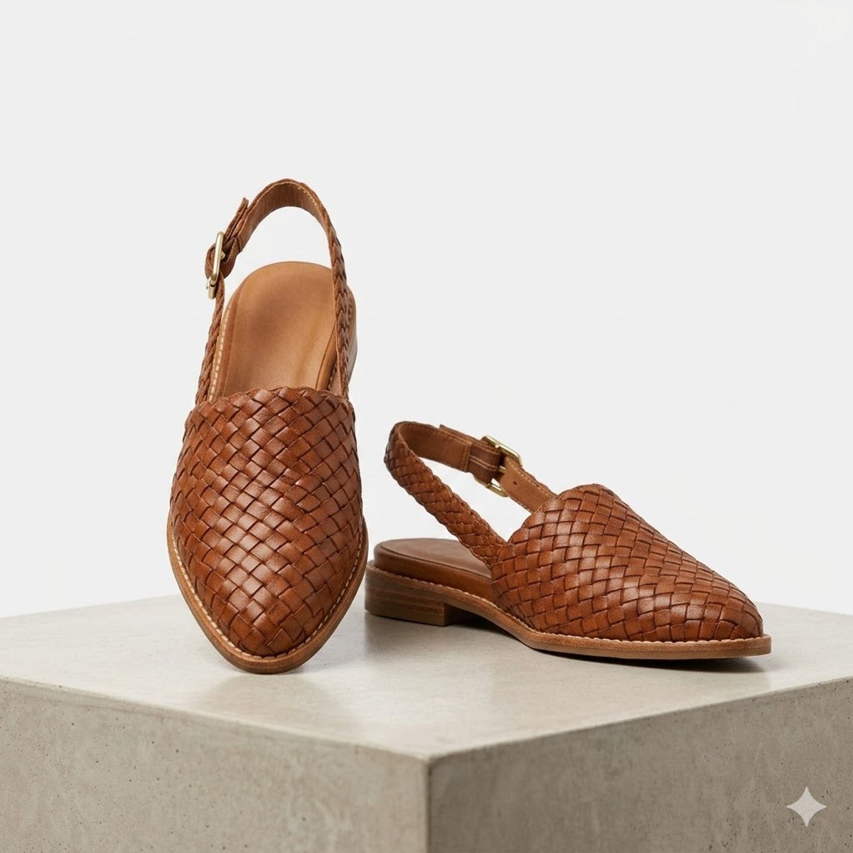 Women's Woven Leather Slingback Comfort Sandals Flat