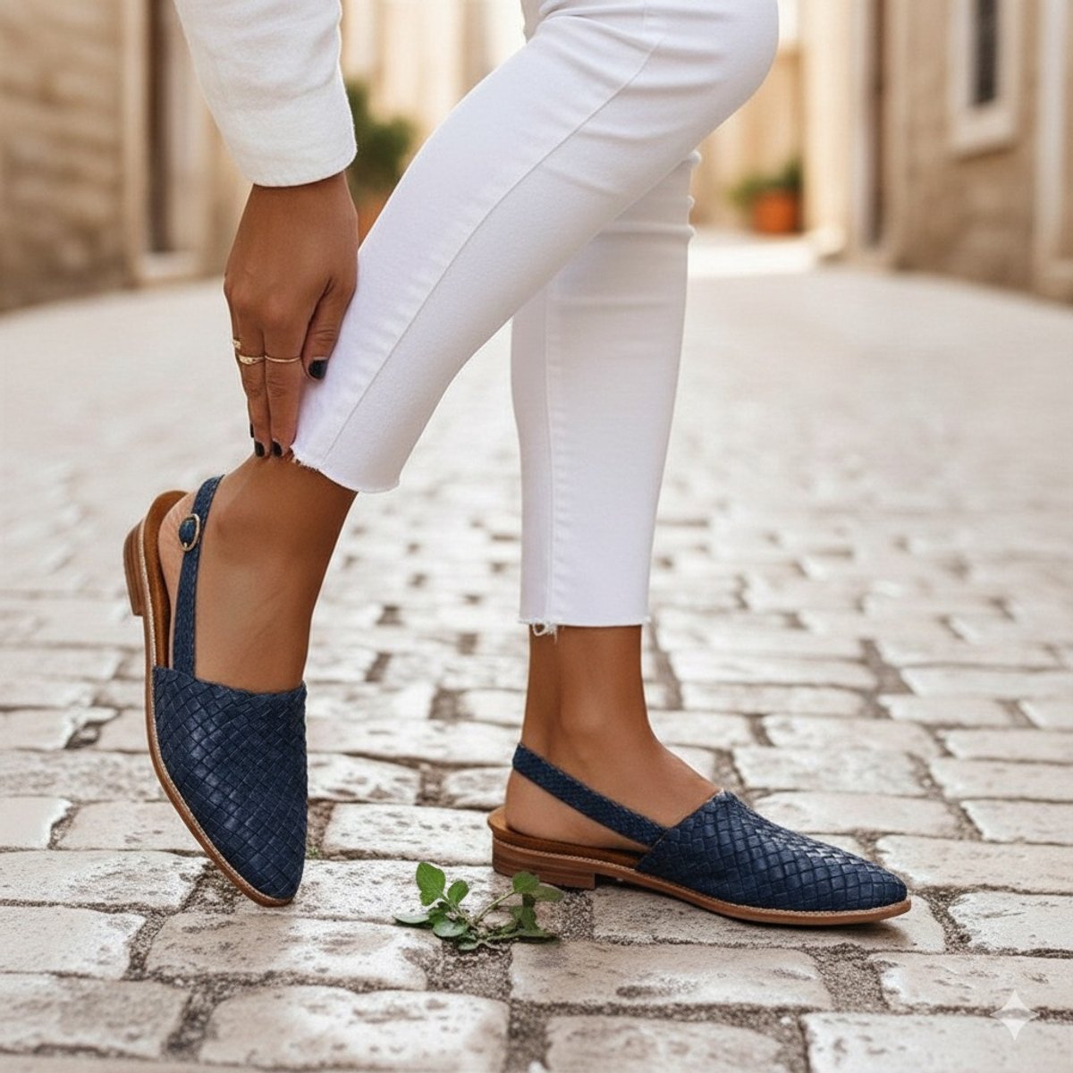 Women's Woven Leather Slingback Comfort Sandals Flat