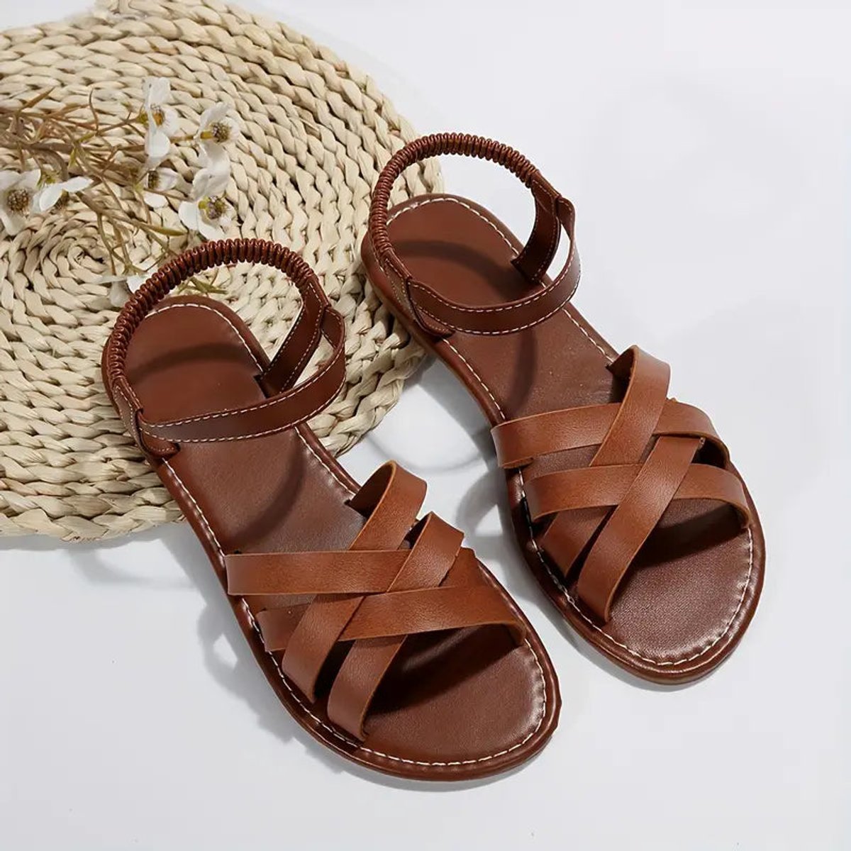 Women's Woven Strap Flat Comfort Sandals Cushioned Orthopedic Support
