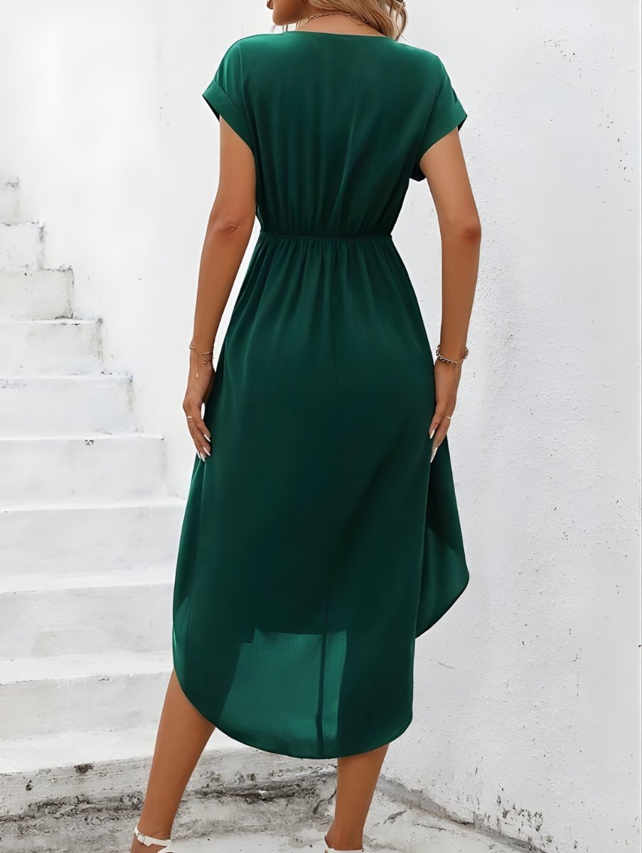 Women's Wrap Midi Summer Dress Jumpsuit V-Neck Tie-Waist