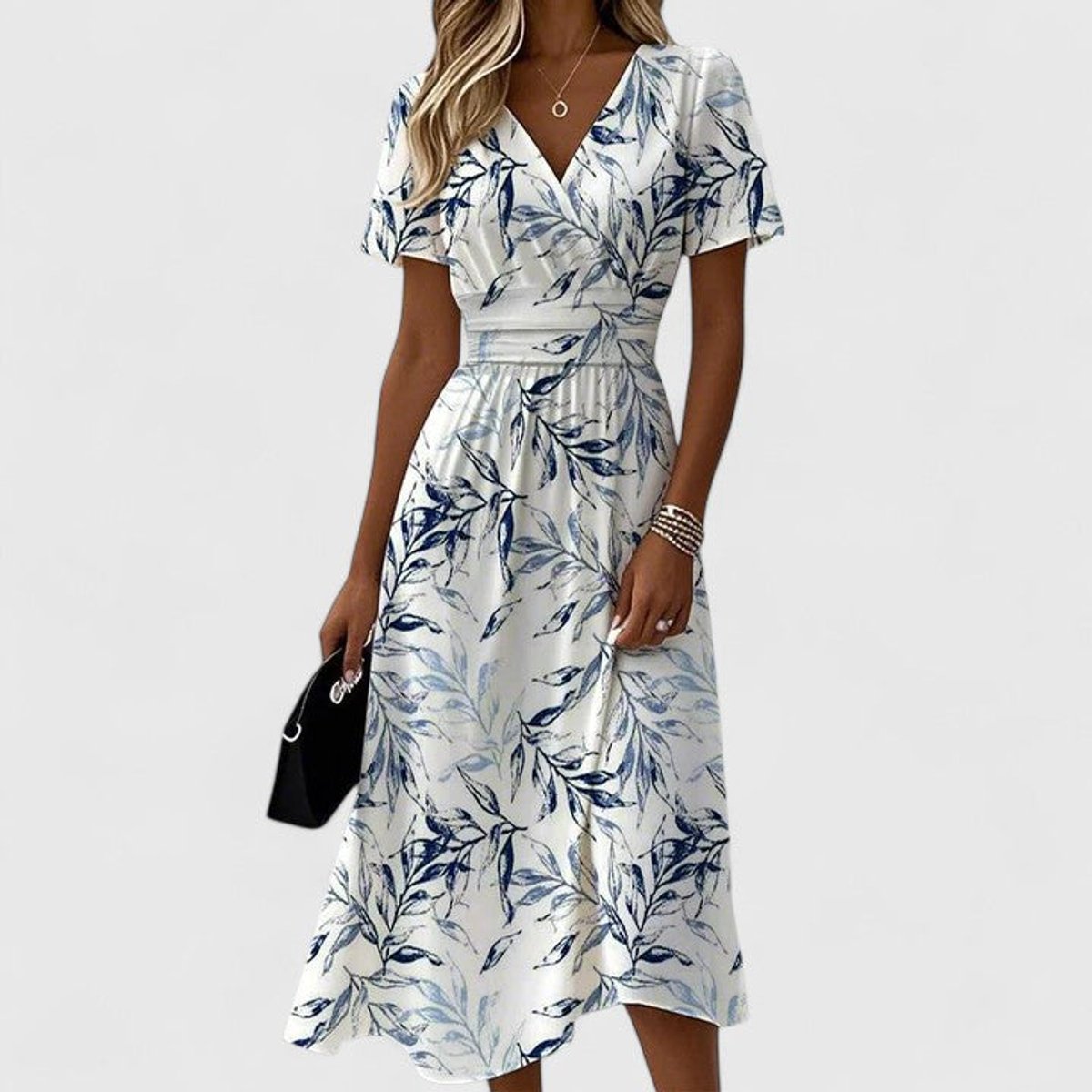 Women's Wrap V-Neck Flutter Sleeve Botanical Floral Dress Midi