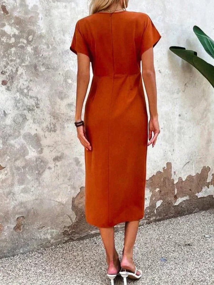 Women's Wrap V-Neck Midi Wedding Guest Dress Ruched Waist