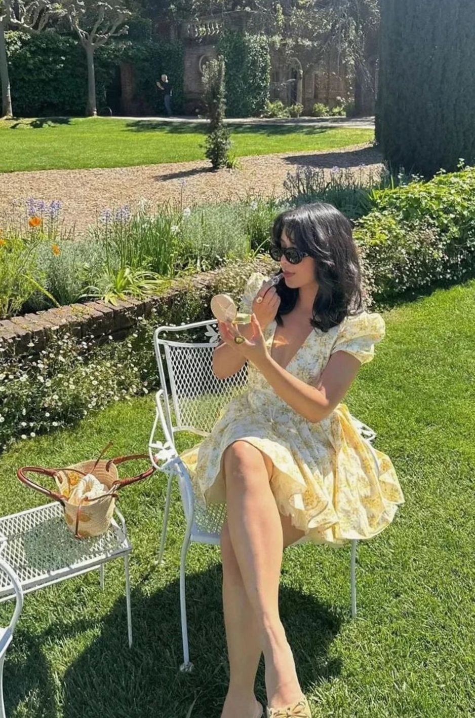 Women's Yellow Floral Print Puff-Sleeve Tie-Back Mini Dress